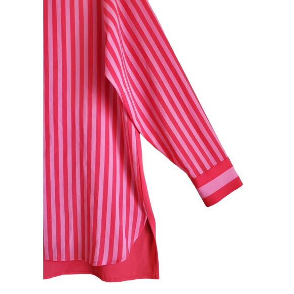 VINCE CAMUTO Women's L Tunic Top Pink Vertical Striped Button Up Long Sleeve 40" - Picture 4 of 7